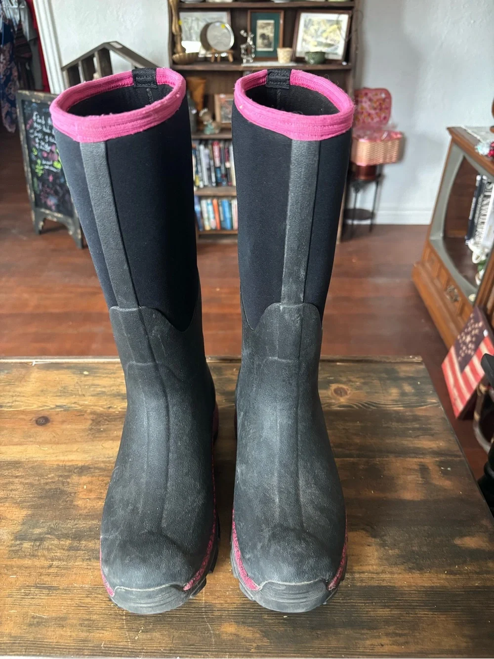 Women's Black Winter Rain Boots with Pink Trim